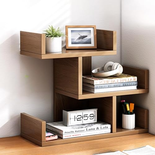 OOPDNEGAK Kleines Desktop Display-Regal - Schreibtisch-Bücherregal-Organisationsregal, Mehrzweck-Arbeitsplattenregal, Freistehende Aufbewahrungsorganisatoren Für Zuhause Das Büro(Dark Walnut) von OOPDNEGAK