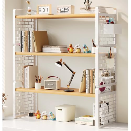OOPDNEGAK Mehrzweck-Bücherregal Für Die Arbeitsplatte - 2/3 Ebenen Verstellbares Schreibtisch-Bücherregal, Bücherregals Aus Holz/Metall Aufbewahrungsregal Für Computertische(White,40x20x54cm) von OOPDNEGAK