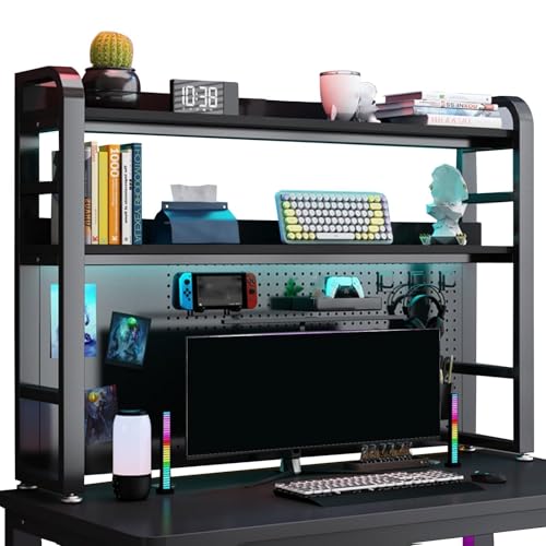 OOPDNEGAK Mehrzweck-Bücherregal Für Die Arbeitsplatte - Freistehendes Lagerregal Mit 2 Ebenen, Computer-Schreibtisch-Bücherregal, Home-Office-Desktop-Organizer Mit Lochplatte(75cm/30in) von OOPDNEGAK