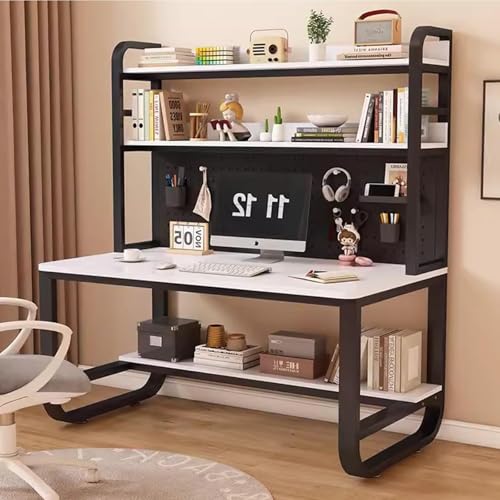 OOPDNEGAK Metallrahmen-Lagerregal, Home-Office-Schreibtisch, Großer Computertisch Mit Bücherregal Und Aufsatz, Arbeitsplatz, Schreib- Und Arbeitstisch Mit Stecktafel(White Black,35.4x23.6x70in) von OOPDNEGAK