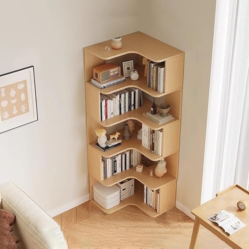 OOPDNEGAK Modernes Vertikales Eckbücherregal, 5/6-stöckiges Bücherregal Aus Massivholz, L-förmiges Freistehendes Präsentationsregal Mit Regalen Für Das Home-Office(Wood Grain,24" L x 24" W x 63" H) von OOPDNEGAK