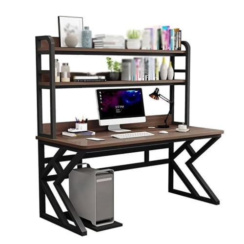OOPDNEGAK Office Desk Bookshelf Mit Speicherregalen, Moderne Große Home Office -Computertische, Solide Holzschreiberschreibtisch Studie Schreibarbeit, Metallrahmen -Spieltische(120 * 60 * 170cm) von OOPDNEGAK