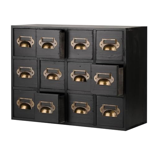 OOPDNEGAK Schubladenbox Holz Aufbewahrungsbox, Apothekerschubladen-Kartenkatalogschrank Mit 14 Schubladen, Hölzerner Kartenkatalog-Aufbewahrungsbox Aus Holz, Für Desktop-Organizer(Black12) von OOPDNEGAK