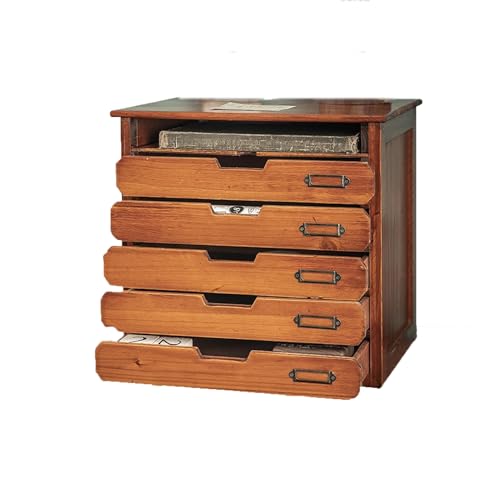 OOPDNEGAK Schubladenbox Schreibtischschrank Mit 5 Schubladen – A4-Datei-Organizer, Vintage-Aufbewahrungsbox Aus Holz Mit Mehreren Schubladen von OOPDNEGAK