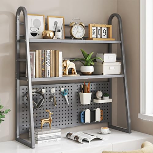 OOPDNEGAK Skalierbare Schreibtischregale Aus Metall, 2-stufiges Leiter-Computer-Schreibtisch-Bücherregal, Multifunktions-Aufbewahrungsdisplay-Organizer-Rack Für Wohnheime(Grey) von OOPDNEGAK
