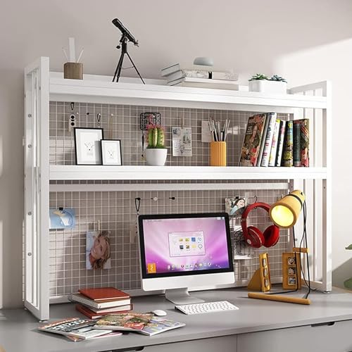 Schreibtisch-Bücherregal Für Computertische - Mesh-Schreibtisch-Aufbewahrungsregal, 2-stöckiges Verstellbares Büro-Schreibtischregal, Multifunktionales Offenes Aufbewahrungsdisplay(White+White,115*24* von OOPDNEGAK