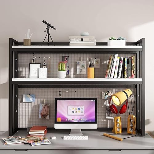 Schreibtisch-Bücherregal Für Computertische - Mesh-Schreibtisch-Aufbewahrungsregal, 2-stöckiges Verstellbares Büro-Schreibtischregal, Multifunktionales Offenes Aufbewahrungsdisplay(Black+White,115*24* von OOPDNEGAK