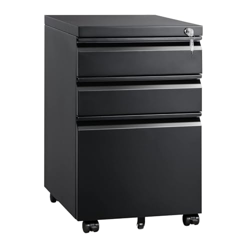 Schubladenbox Mobiler Schreibtisch-Aktenschrank Mit 3 Schubladen – Aktenaufbewahrungsbox Aus Holz Unter Dem Schreibtisch Mit Schloss, Dokumenten-Organizer Mit Rädern, Aufbewahrungsschrank(A) von OOPDNEGAK