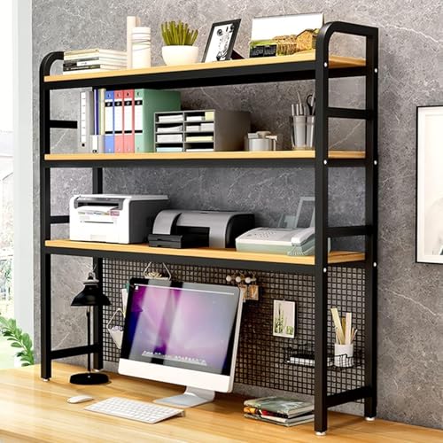 Verstellbares Schreibtisch Organizer - 3 Schicht Computer-Schreibtisch-Bücherregal, Gitterregal Für Die Schreibtischaufbewahrung, Lagerregal Aus Holz Und Metall(Black,115 * 24 * 120cm) von OOPDNEGAK