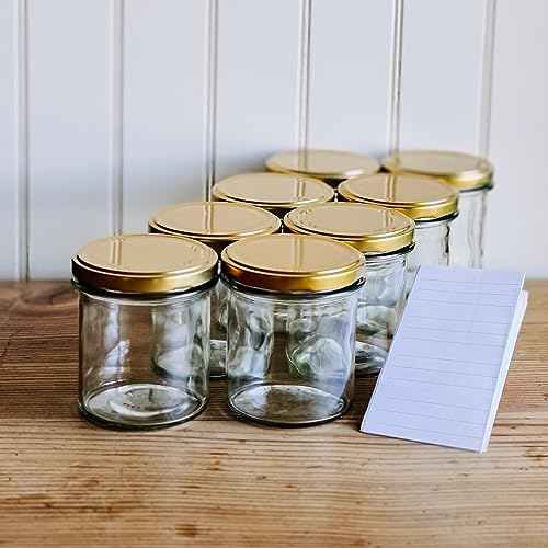 OOPS TOYS 10x Einmachgläser mit schraubdeckel 350 ml - Einweckgläser mit Etiketten - Marmeladengläser mit Deckel Gold - Schraubgläser mit Deckel - Weck gläser - Einmachglas - TO 82 (10 Stk.) von OOPS TOYS