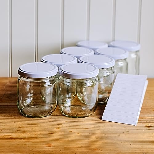OOPS TOYS 12x Einmachgläser mit schraubdeckel 450 ml - Einweckgläser mit Etiketten - Marmeladengläser mit Deckel Weiß - Schraubgläser mit Deckel - Weck gläser - Einmachglas - TO 82 (12 Stk.) von OOPS TOYS