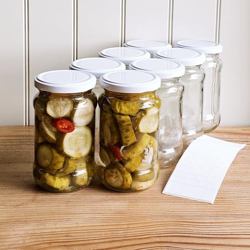 OOPS TOYS 30x Einmachgläser mit schraubdeckel 370 ml - Einweckgläser mit Etiketten - Marmeladengläser mit Deckel Weiß - Schraubgläser mit Deckel - gläser - Einmachglas - TO 66 (30 Stk.) von OOPS TOYS