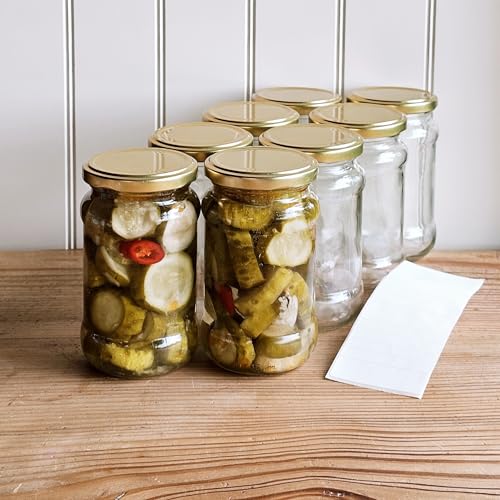 OOPS TOYS 45x Einmachgläser mit schraubdeckel 370 ml - Einweckgläser mit Etiketten - Marmeladengläser mit Deckel Gold - Schraubgläser mit Deckel - Weck gläser - Einmachglas - TO 66 (45 Stk.) von OOPS TOYS