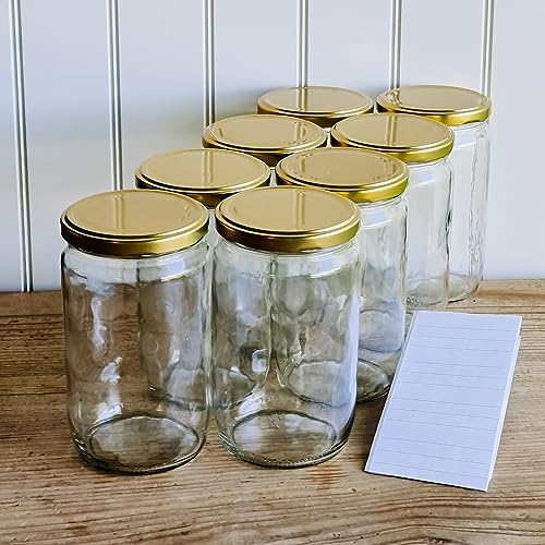 OOPS TOYS 720 ml Einmachgläser mit schraubdeckel mit Deckel Gold 24 Stk- Einweckgläser mit Etiketten - Schraubgläser mit Deckel - Einmachglas groß - Weck gläser (24 Stk.) von OOPS TOYS