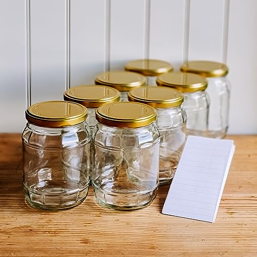 OOPS TOYS 720 ml Einmachgläser mit schraubdeckel mit Deckel Gold 8 Stk.- Einweckgläser mit Etiketten - Schraubgläser mit Deckel - Weck gläser - Einmachglas groß (8 Stk.) von OOPS TOYS