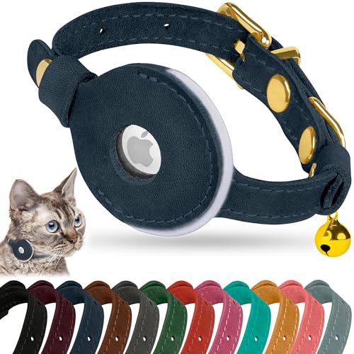 OOPSDOGGY Reflektierendes AirTag-Katzenhalsband aus Leder mit Glöckchen, nicht abreißbar, verstellbares Haustierhalsband mit Apple Airtag-Halter, leichtes GPS-Kätzchen-Halsband für kleine Hunde, OOPSDOGGY Reflektierendes AirTag-Katzenhalsband aus Leder mit Glöckchen, nicht abreißbar, verstellbares Haustierhalsband mit Apple Airtag-Halter, leichtes GPS-Kätzchen-Halsband für kleine Hunde, von OOPSDOGGY