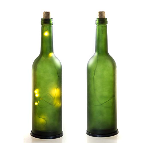 DbKW LED Weinflasche- Glasflasche Satiniert, 10 LEDs, batteriebetrieben, in & Outdoor Geeignet. Flasche mit LED-Beleuchtung (1x Grün) … von DbKW