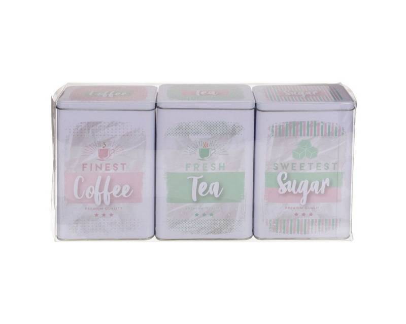 OOTB Vorratsdose Tee- Zucker & Kaffeedosen 3er-Set in Mint-Pink Blechdosen mit Deckel, Metall, dekorativ von OOTB