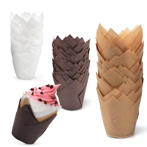 200 Stück Tulpen-Cupcake-Einlagen, klassische Pergamentpapier-Cupcake-Einlagen, fettdichte Cupcake-Förmchen, antihaftbeschichtete Cupcake-Förmchen, hitzebeständige Cupcake-Einlagen für Geburtstage von OOTDAY