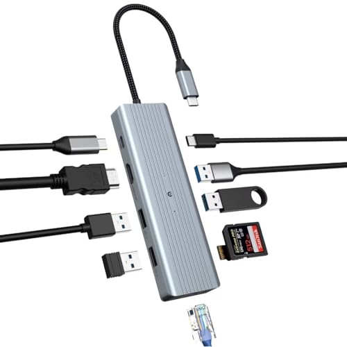 OOTDAY USB C Hub, MacBook Pro/Air, 10 in 1 USB Erweiterung für MacBook Pro/Air, HP, Lenovo, Dell, USB 3.0 Ultra Slim USB C Splitter Kompatibel mit Desktop Computer von OOTDAY