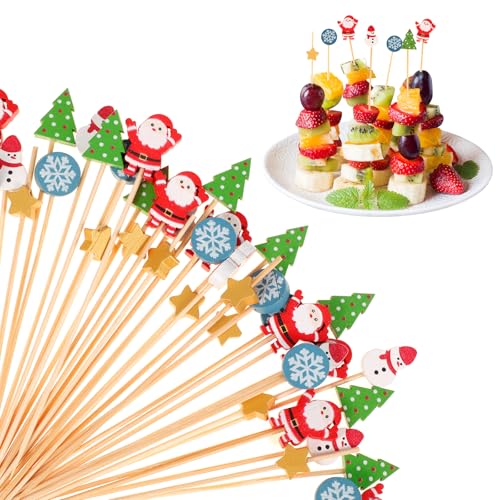 OOTSR 100 Cocktailspieße zum Thema Weihnachten, Bunte Fingerfood Cocktail-Picker, 13cm Bambus-Zahnstocher Partyzubehör Deko, Partyspieße für Vorspeisen Obstspieße Sandwich Cupcakes OOTSR 100 Cocktailspieße zum Thema Weihnachten, Bunte Fingerfood Cocktail-Picker, 13cm Bambus-Zahnstocher Partyzubehör Deko, Partyspieße für Vorspeisen Obstspieße Sandwich Cupcakes von OOTSR