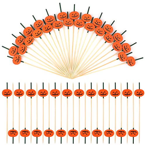OOTSR 100 Stück Halloween-Kürbis-Cocktail-Sticks für Party, Vorspeisen, Obst, Zahnstocher für Halloween-Dekoration, Partys, Grillabende Geburtstagskuchen (orangefarbener Kürbis) von OOTSR