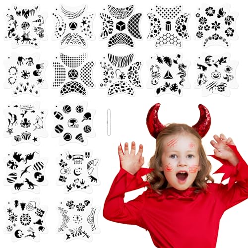 OOTSR 16 Stk Wiederverwendbare Schablonen für Kinder, 18cm Tattoo-Schablonen für Gesicht und Körper, Kreativität Tattoo Schablone für Halloween Schminke Partys von OOTSR