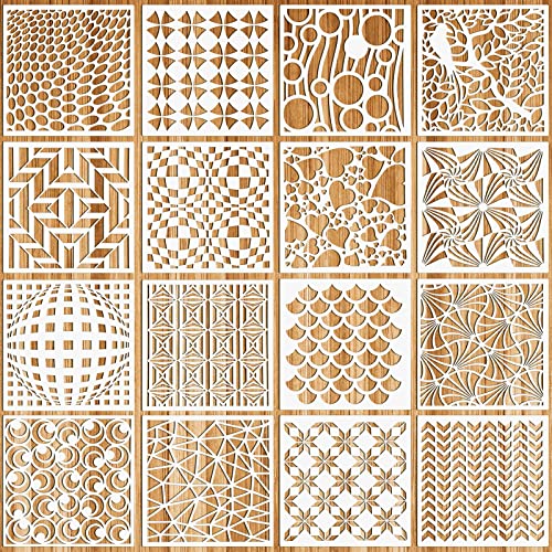 OOTSR 16 Stück Schablonen Wandgestaltung Set, 20x20CM Zeichnung Malschablonen DIY Schablonen der Geometrische, Kunststoff Vorlagen für Scrapbooking Holz Boden Möbel Fliesen Leinwand Deko von OOTSR