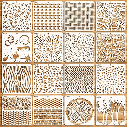 OOTSR 16 Stück Schablonen Set, 15x15cm Schablonen zum Malen auf Holz DIY Schablonen, Kunststoff Schablonen Vorlagen für Scrapbooking, Malerei, Holz Böden Kunst Dekorationen von OOTSR