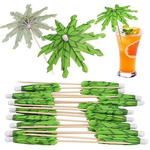 OOTSR 20 Stück Grüne tropische Kokospalme Zahnstocher für Party-Aperitif-Getränk Handgemachte Cocktail-Sonnenschirm-Sticks für Cocktail-Ornamente von OOTSR