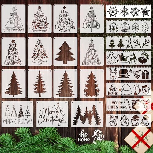 OOTSR 23 Stk Weihnachtsbaum-Schablonen zum Basteln, Zeichnung Silhouette der Weihnachten DIY, Kunststoff Zeichenvorlagen für Scrapbooking Holz Ornamenten Leinwand Deko OOTSR 23 Stk Weihnachtsbaum-Schablonen zum Basteln, Zeichnung Silhouette der Weihnachten DIY, Kunststoff Zeichenvorlagen für Scrapbooking Holz Ornamenten Leinwand Deko von OOTSR