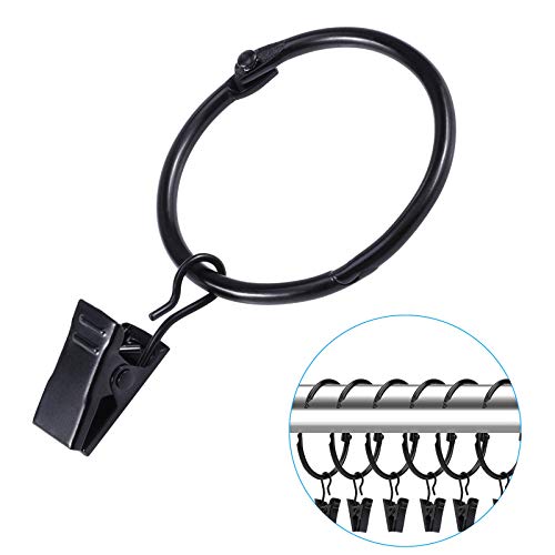 OOTSR 30 Stück Vorhangring mit Clips, Metall Vorhangringe Hängende Ringe für Vorhänge und Stäbe öffnen und Schließen-38mm Innendurchmesser(Schwarz) von OOTSR