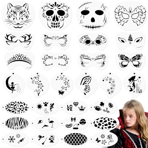 OOTSR 30Stk Wiederverwendbare Schablonen für Kinder, Tattoo-Schablonen für Gesicht und Körper, Kreativität Tattoo Schablone für Halloween Schminke Partys von OOTSR