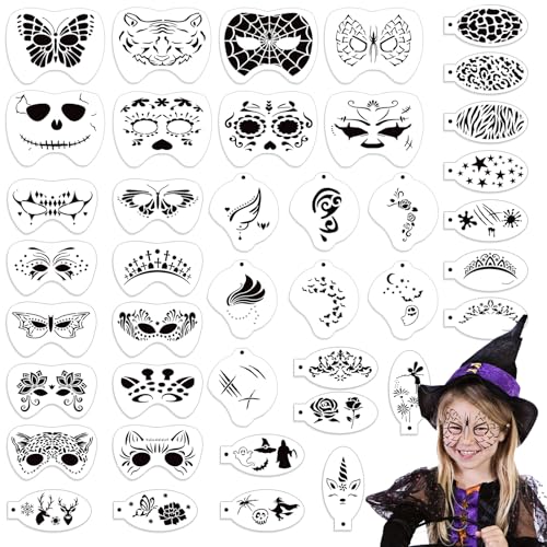OOTSR 40 Stk Wiederverwendbare Schablonen für Kinder, Tattoo-Schablonen für Gesicht und Körper, Kreativität Tattoo Schablone für Halloween Schminke Partys von OOTSR