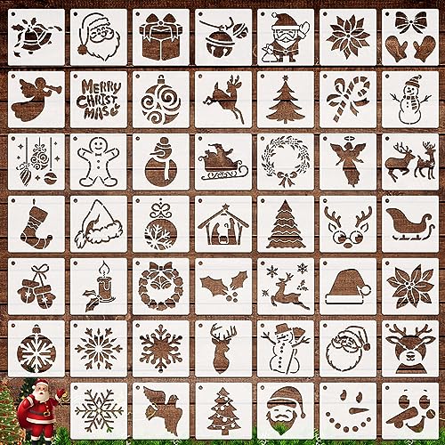 OOTSR 48 Stk Kleine Weihnachts-Schablonen zum Basteln, 7,6CM Zeichnung Silhouette der Weihnachten DIY, Kunststoff Zeichenvorlagen für Scrapbooking Holz Ornamenten Leinwand Deko von OOTSR