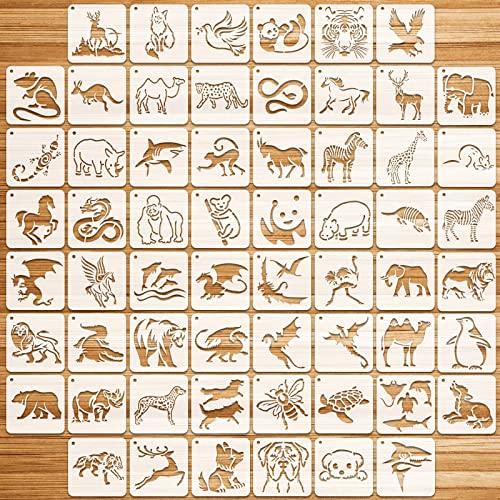 OOTSR 60 Stk Tiere Schablonen Set, 7,6CM Zeichnung Malschablonen DIY Schablonen der Wild-Tiere Meeres-Leben Drache, Vorlagen für Scrapbooking Holz Möbel Leinwand Deko von OOTSR