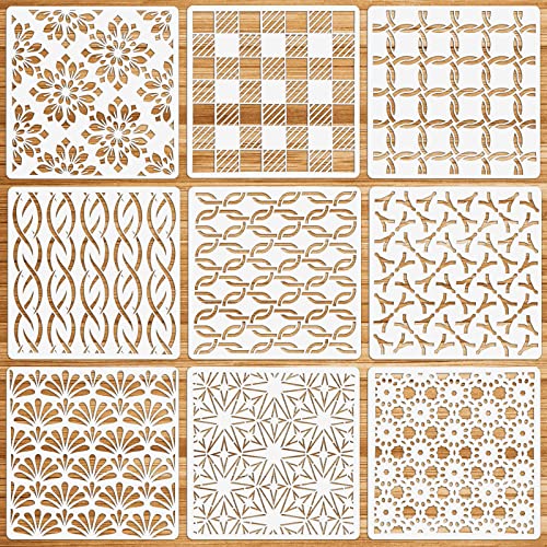 OOTSR 9 Stück Schablonen Wandgestaltung Set, 20x20CM Zeichnung Malschablonen DIY Schablonen der Geometrische, Kunststoff Vorlagen für Scrapbooking Holz Boden Möbel Fliesen Leinwand Deko von OOTSR