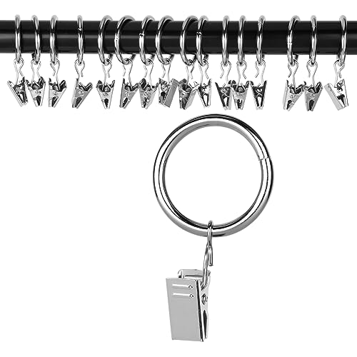 OOTSR Fenster Gardinenringe Vorhangringe mit Clips (Φ25mm) (16 Pack) - Rostfrei Rostfreier Stahl Metall Vorhang Clip Ringe für Vorhang Gewichte Kunst Anzeige, Geeignet für 20mm Stange (Nickel) von OOTSR