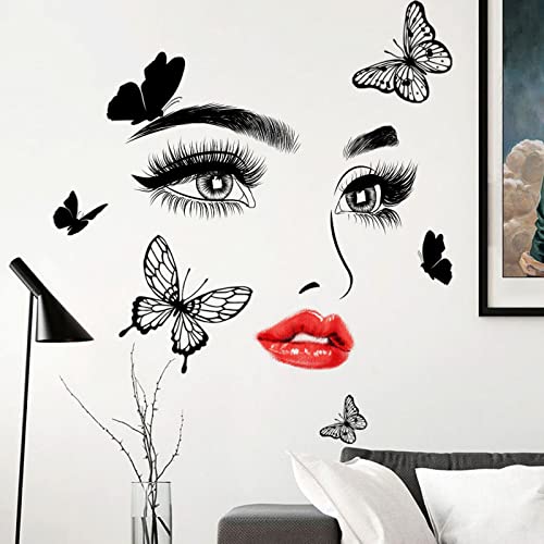 OOTSR Inspirierendes Wandabziehbild,Schönheit Mädchen Gesicht Augen Lippen Wandaufkleber,Schmetterling selbstbewusste weibliche Wandaufkleber, abnehmbare Kunst Abziehbilder für Schlafzimmer Wohnzimmer von OOTSR