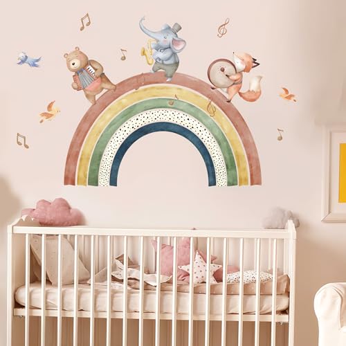 OOTSR Wandtattoo Regenbogen und Tiere, Wandaufkleber Wandsticker Tragen Elefant Eichhörnchen Vogel für Kinder, Wanddeko Selbstklebend für Kinderzimmer Babyzimmer Mädchenzimmer Schlafzimmer von OOTSR