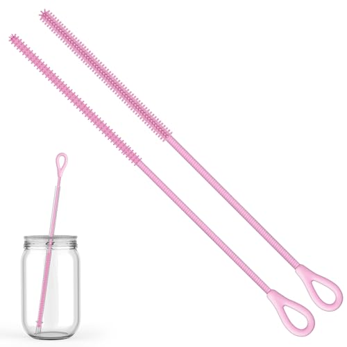 Silikon Strohhalm Bürste, 2 Stück Reinigungsbürste mit Aufhängeloch, Biegbare, Wiederverwendbare Strohhalmbürste für Metall, Glas, Smoothie-Strohhalme, Trinkflaschen&Babyflaschen, 6mm+9mm(Rosa) von OOTSR