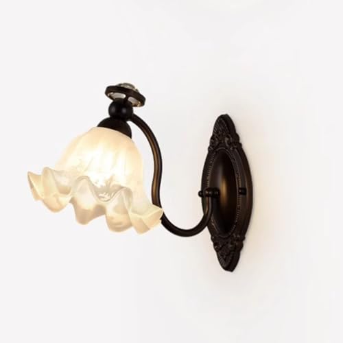 6W LED Wandlampe Blume Design Retro Wandleuchte Innen Glas Lampenschirm Up an Down E27 Schwarz Metall Wandlichter Dekorative Wandbeleuchtung für Wohnzimmer Schlafzimmer（mit Leuchtmittel） von OOWDMPE
