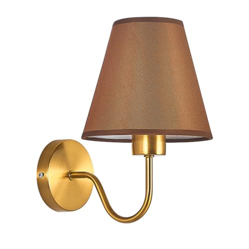 E27 Retro Wandleuchte Gold Innen Wandlampe Stoff Lampenschirm Vintage Metall Wandbeleuchtung Rustikal Dekorative Nachttischlampe Wandlicht für Wohnzimmer Schlafzimmer（mit Leuchtmittel） (Kaffeefarbe) von OOWDMPE