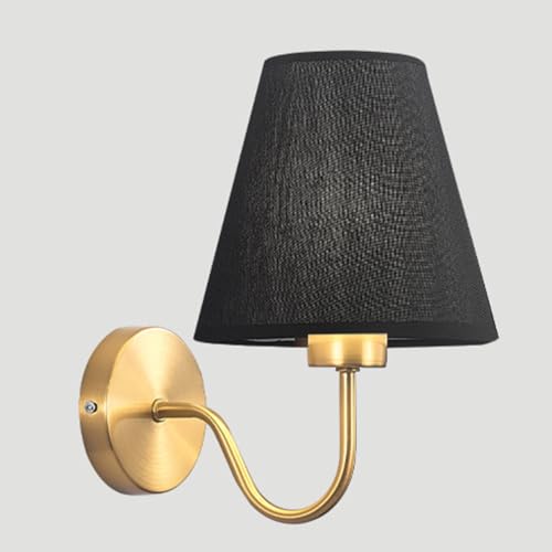 E27 Retro Wandleuchte Gold Innen Wandlampe Stoff Lampenschirm Vintage Metall Wandbeleuchtung Rustikal Dekorative Nachttischlampe Wandlicht für Wohnzimmer Schlafzimmer（mit Leuchtmittel） (Schwarz) von OOWDMPE