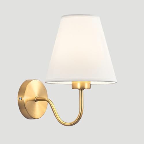 OOWDMPE E27 Retro Wandleuchte Gold Innen Wandlampe Stoff Lampenschirm Vintage Metall Wandbeleuchtung Rustikal Dekorative Nachttischlampe Wandlicht für Wohnzimmer Schlafzimmer（mit Leuchtmittel） (Weiß) von OOWDMPE