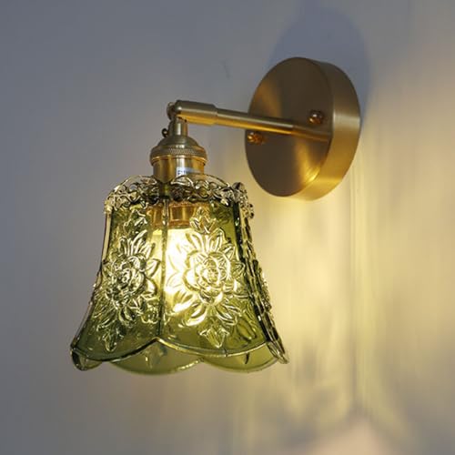 OOWDMPE Verstellbar Vintage Wandlampe Glas Blume Lampenschirm Retro Gold Wandleuchte Elegantes Design Metall Wandbeleuchtung E27 Dekorative Wandlichter für Wohnzimmer Schlafzimmer（mit Leuchtmittel） von OOWDMPE