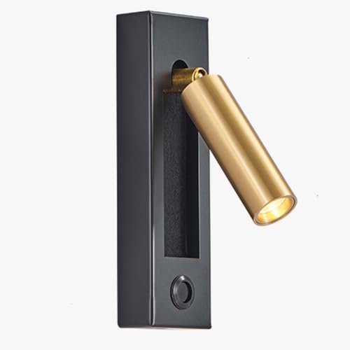 Quadrat LED Wandstrahler Leselampe Wandleuchte mit Schalter 350°Drehung Verstellbar Bettleuchte Wandlampe Wandmontage Leselicht Warmes licht 3000K für Schlafzimmer Wohnzimmer Hotel (Schwarz+Gold) von OOWDMPE