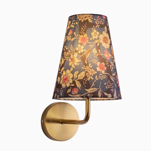 Vintage Innen Wandleuchte mit Stoff Blume Lampenschirm Retro Schlafzimmer Wandlampe E27 Gold Metall Wandbeleuchtung Dekorative Bett Wandlicht für Wohnzimmer Warmweiß 3000K（mit Leuchtmittel） (A) von OOWDMPE