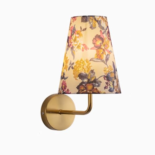 Vintage Innen Wandleuchte mit Stoff Blume Lampenschirm Retro Schlafzimmer Wandlampe E27 Gold Metall Wandbeleuchtung Dekorative Bett Wandlicht für Wohnzimmer Warmweiß 3000K（mit Leuchtmittel） (B) von OOWDMPE