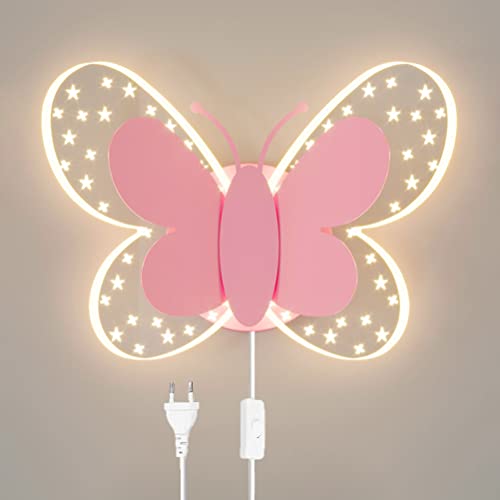 10W LED Wandleuchte mit Schalter, Schmetterling Wandlampe mit Stecker Kinderzimmer Nachtlicht Junge Mädchen Raumlampe Wandspot Kinder Schlafzimmer Nachttischlampe Modern Innen Wandbeleuchtung Dimmbar von OOWOKS